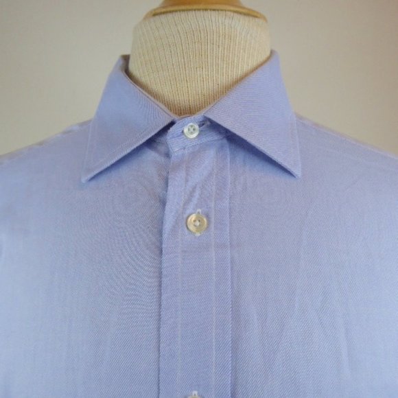 Kiton blue cotton french cuff shirt made in Italy Designer L